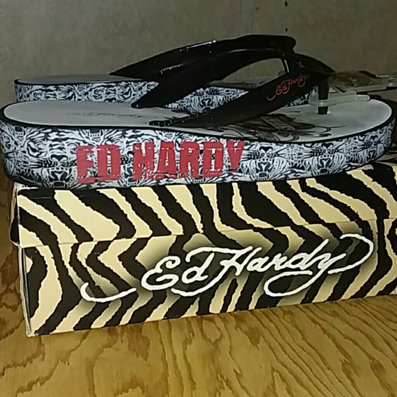 ED HARDY DESIGNS*FLIP FLOP SANDALS*SZ10 BLACK* - Picture 4 of 8